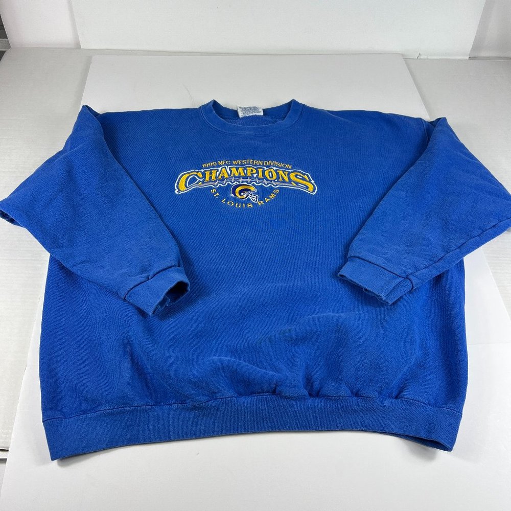 VTG 90s Logo Athletic St Louis Rams Sweatshirt Extra Large Blue Faded Crewneck